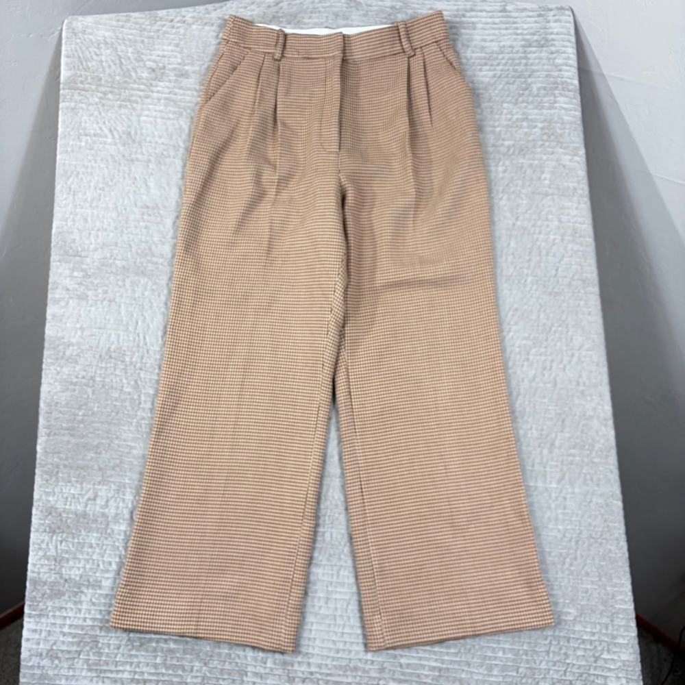 Favorite Daughter Toffee Houndstooth Wide Leg Pleated Trousers Pants Size 12